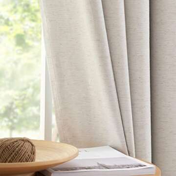 Jubilantex Natural White Solid 100 Percent Blackout Curtains 2 Panels Extra Long for Bedroom, Farmhouse 2 Layers Linen Noise Reducing Grommet Top Window Drapes for Patio Sliding Door, 54x108 Inch