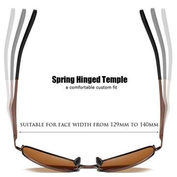 ZHILE Polarized Sunglasses Rectangular Wrap Metal Frame UV400 Protection (Brown, 53)