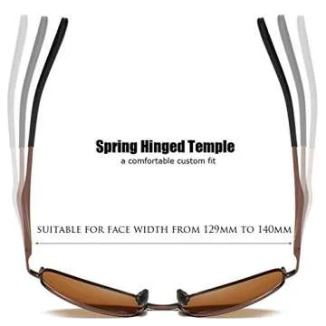 ZHILE Polarized Sunglasses Rectangular Wrap Metal Frame UV400 Protection (Brown, 53)