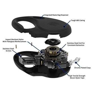 TUG 360° Retractable Dog Leash with Waste Bag Dispenser
