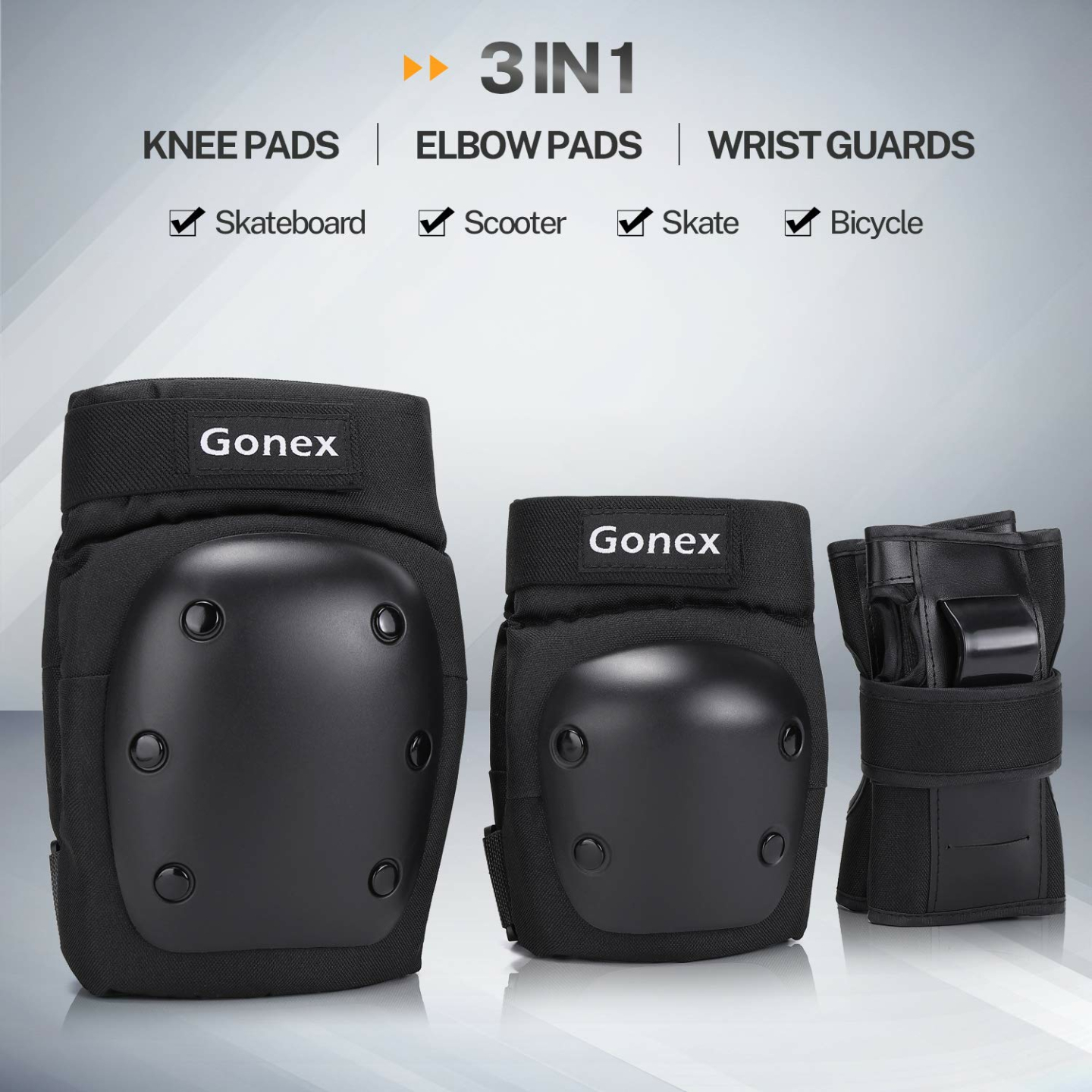 Gonex 3-in-1 Skate Pads for All Ages - Elbow, Knee & Wrist