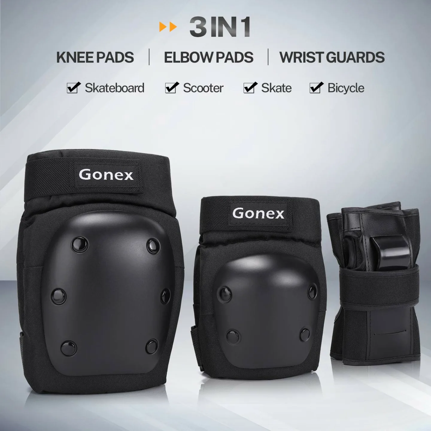 Gonex 3-in-1 Skate Pads for All Ages - Elbow, Knee & Wrist