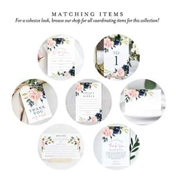 Bliss Collections Place Cards, Navy Floral, Tented Blank Table Place Cards for Weddings, Banquets and Dinner Parties, Scored for Easy Folding, 2"x3.5" (50 Place Cards)
