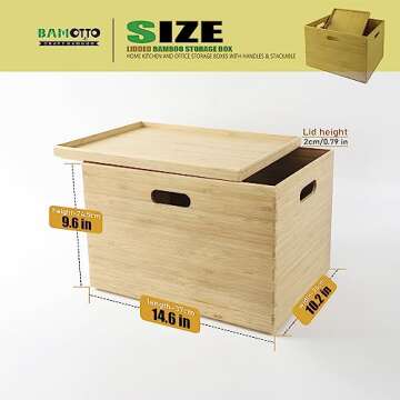 BAMOTTO Lidded Bamboo Storage Bins & Box/Cube/Basket, Home Kitchen and Office Storage Boxes with Han...