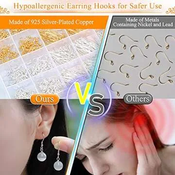Hypoallergenic Earring Making Kit, modacraft 2000Pcs Earring Making Supplies Kit with Hypoallergenic Hooks, Earring Findings, Backs, Pins Jump Rings for Jewelry Making Supplies
