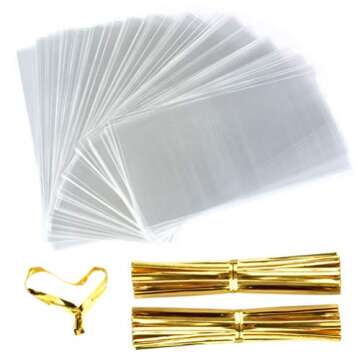 FUNNYARD Lollipop Wrap Bags 200 PCS 3.15x6 Clear Cellophane Treat Bags Party Favor Flat Cello Bag fo...