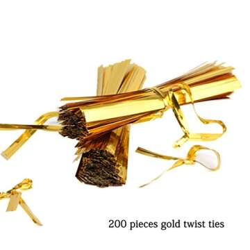 FUNNYARD Lollipop Wrap Bags 200 PCS 3.15x6 Clear Cellophane Treat Bags Party Favor Flat Cello Bag for Gift Bakery Candies Goodies with 200 PCS 4'' Metallic Twist Ties (3.15 by 6 Inch)