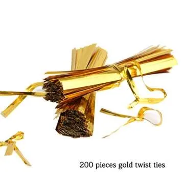 FUNNYARD Lollipop Wrap Bags 200 PCS 3.15x6 Clear Cellophane Treat Bags Party Favor Flat Cello Bag for Gift Bakery Candies Goodies with 200 PCS 4'' Metallic Twist Ties (3.15 by 6 Inch)