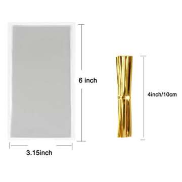 FUNNYARD Lollipop Wrap Bags 200 PCS 3.15x6 Clear Cellophane Treat Bags Party Favor Flat Cello Bag for Gift Bakery Candies Goodies with 200 PCS 4'' Metallic Twist Ties (3.15 by 6 Inch)