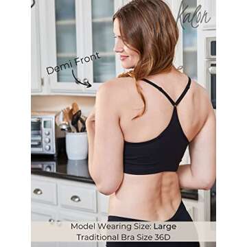 Kalon Women’s 4 Pack Racerback Sports Bralette Seamless Wireless Comfort Bra (Medium, 4 Black)