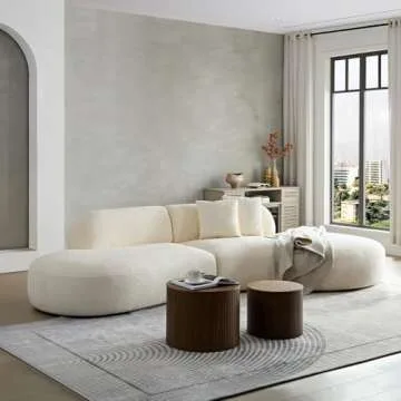 YOPENG 135.4" Oversized Curved Sectional Sofa,Comfy Modern Modular Couch with Chaise & 2 Pillows,6 Seater Boucle Sofas,Sectional Couches for Living Room,Apartment,Offce,Right Facing,Beige