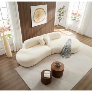 YOPENG 135.4" Oversized Curved Sectional Sofa,Comfy Modern Modular Couch with Chaise & 2 Pillows,6 Seater Boucle Sofas,Sectional Couches for Living Room,Apartment,Offce,Right Facing,Beige