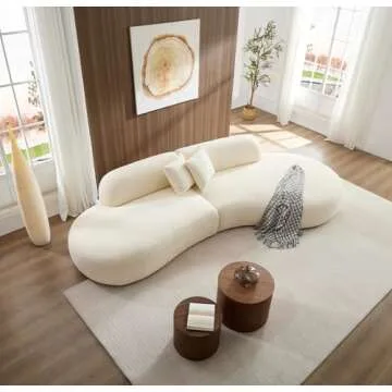 YOPENG 135.4" Oversized Curved Sectional Sofa,Comfy Modern Modular Couch with Chaise & 2 Pillows,6 Seater Boucle Sofas,Sectional Couches for Living Room,Apartment,Offce,Right Facing,Beige