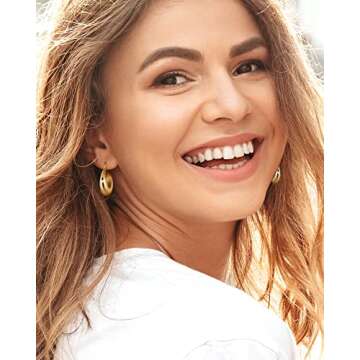 Adoyi Gold Hoop Earrings, 14k Gold Plated Small Chunky Huggie Hoop Earrings Set for Women Lightweight Jewelry Birthday Christmas Gifts for Her 7 Pairs