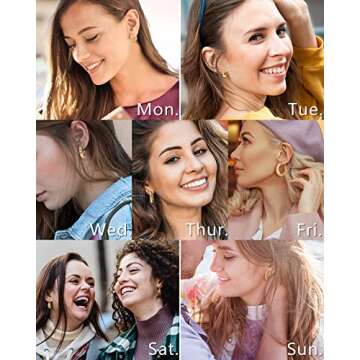 Adoyi Gold Hoop Earrings, 14k Gold Plated Small Chunky Huggie Hoop Earrings Set for Women Lightweight Jewelry Birthday Christmas Gifts for Her 7 Pairs