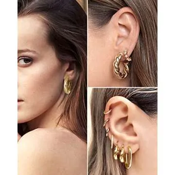 Adoyi Gold Hoop Earrings Set for Women - 7 Pairs