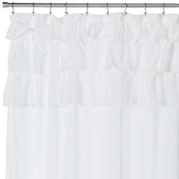 Madison Park Grace White Shower Curtain,Solid Cottage Top Shower Curtains for Bathroom, 72 X 72, White