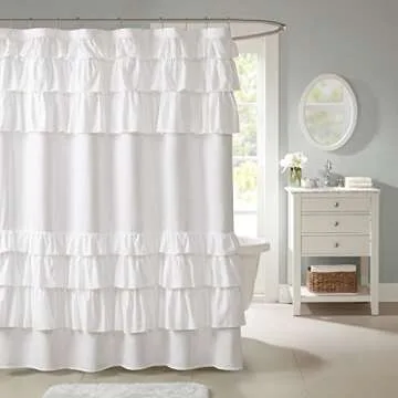 Madison Park Grace White Shower Curtain,Solid Cottage Top Shower Curtains for Bathroom, 72 X 72, White