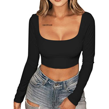 Stylish Women's Bodycon Long Sleeve Crop Top in Black