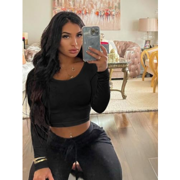 Stylish Women's Bodycon Long Sleeve Crop Top in Black