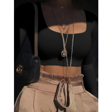 Stylish Women's Bodycon Long Sleeve Crop Top in Black