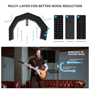 Professional 6-Panel Microphone Isolation Shield with Stand