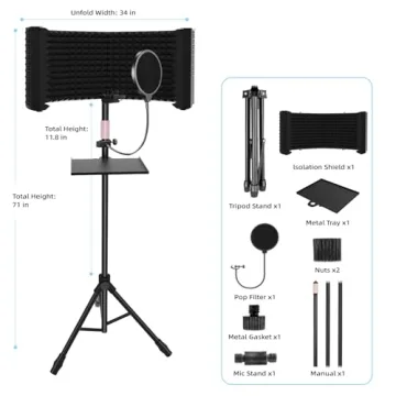 Professional 6-Panel Microphone Isolation Shield with Stand