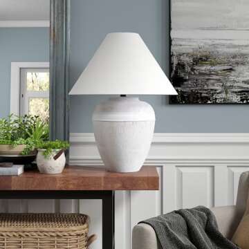 Elegant Henn&Hart 23" Ceramic Table Lamp in Cloud White