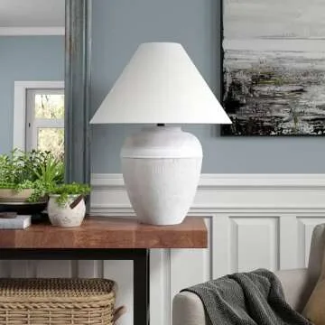 Elegant Henn&Hart 23" Ceramic Table Lamp in Cloud White