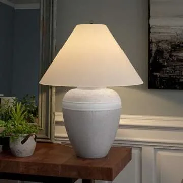 Elegant Henn&Hart 23" Ceramic Table Lamp in Cloud White