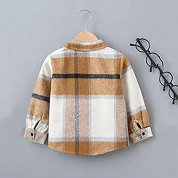Kids Toddler Shirt Jacket Plaid Long Sleeve Lapel Button Down Baby Boys Girls Fall Shirt Coat Shacket (Brown, 24M)