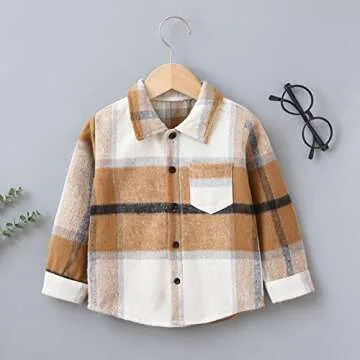 Kids Toddler Shirt Jacket Plaid Long Sleeve Lapel Button Down Baby Boys Girls Fall Shirt Coat Shacket (Brown, 24M)