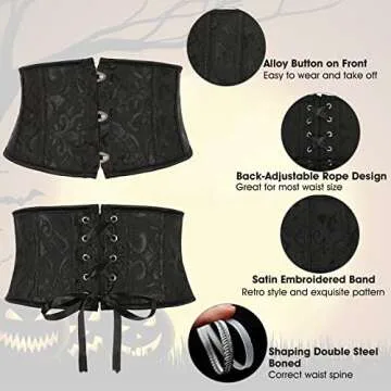Floral Corset Waist Belt for Women,Lace up Waist Belt Wide Waistband Obi Tied Waspie Belt for Wedding Halloween 1.black