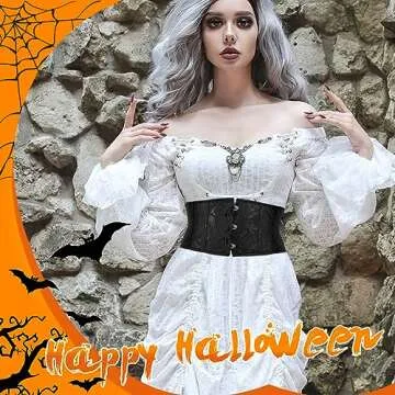 Floral Corset Waist Belt for Women,Lace up Waist Belt Wide Waistband Obi Tied Waspie Belt for Wedding Halloween 1.black