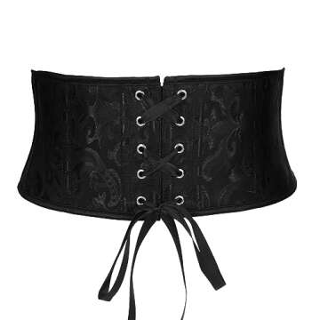 Floral Corset Waist Belt for Women,Lace up Waist Belt Wide Waistband Obi Tied Waspie Belt for Wedding Halloween 1.black