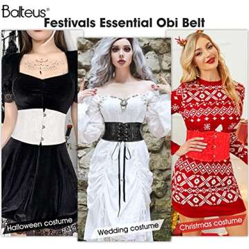 Floral Corset Waist Belt for Women,Lace up Waist Belt Wide Waistband Obi Tied Waspie Belt for Wedding Halloween 1.black