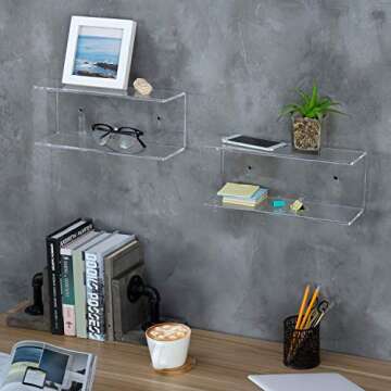 MyGift 2 Tier Clear Acrylic Wall Mounted Floating Display Shelves, Set of 2