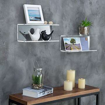 MyGift 2 Tier Clear Acrylic Wall Mounted Floating Display Shelves, Set of 2