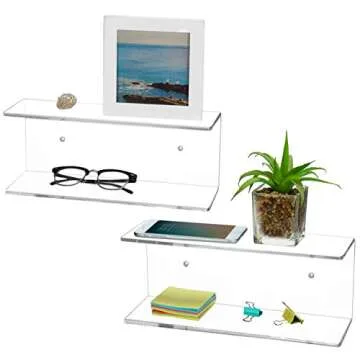 MyGift 2 Tier Clear Acrylic Wall Mounted Floating Display Shelves, Set of 2