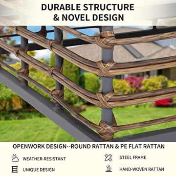 ESSENTIAL LOUNGER 6 Pieces Outdoor Patio Furniture Set, Sectional Conversation Outdoor Rattan Furniture Set with Olefin Cushions and Coffee Table, Wicker Sofa with Umbrella Hole for Garden, Poolside