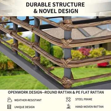 ESSENTIAL LOUNGER 6 Pieces Outdoor Patio Furniture Set, Sectional Conversation Outdoor Rattan Furniture Set with Olefin Cushions and Coffee Table, Wicker Sofa with Umbrella Hole for Garden, Poolside