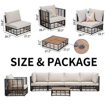 ESSENTIAL LOUNGER 6 Pieces Outdoor Patio Furniture Set, Sectional Conversation Outdoor Rattan Furniture Set with Olefin Cushions and Coffee Table, Wicker Sofa with Umbrella Hole for Garden, Poolside