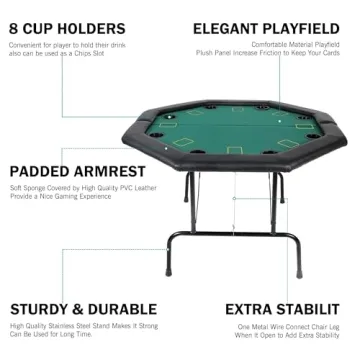 Koreyosh Folding Poker Table for 8 Players Durable Design