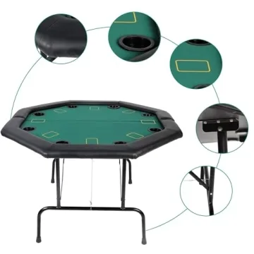 Koreyosh Folding Poker Table for 8 Players Durable Design
