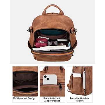 FADEON Small Backpack Purse for Women, Leather Handbags Designer Cute Roomly Ladies Shoulder Bag with Tassel