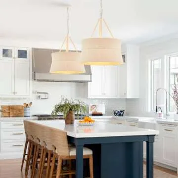 Elyccupa 20” Hand Woven Rattan Chandelier Coastal Boho Pendant Light for Kitchen Island Dining Living Room, UL Listed