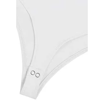 REORIA Women’s Casual Sleeveless Crew Neck Pads Shoulder Musle Bodycon Leotard Bodysuit Tank Tops White Small