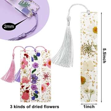 Book Marks for Book for Women, Kaluofan 2PCS Dried Flower Bookmarks with Tassels, Bookmarks for Women, Durable Handmade Dried Flower Resin Bookmarks, Pretty and Increase Reading Interest