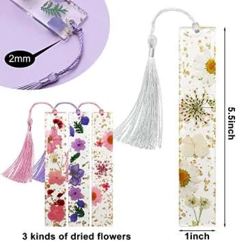 Book Marks for Book for Women, Kaluofan 2PCS Dried Flower Bookmarks with Tassels, Bookmarks for Women, Durable Handmade Dried Flower Resin Bookmarks, Pretty and Increase Reading Interest