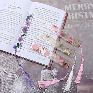 Book Marks for Book for Women, Kaluofan 2PCS Dried Flower Bookmarks with Tassels, Bookmarks for Women, Durable Handmade Dried Flower Resin Bookmarks, Pretty and Increase Reading Interest